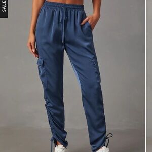 NEW VICI MUSTARD SEED MOON LOVER NAVY SATIN CARGO PANTS SZ M